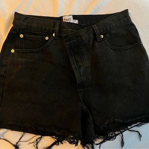 Cross waist black jean shorts
